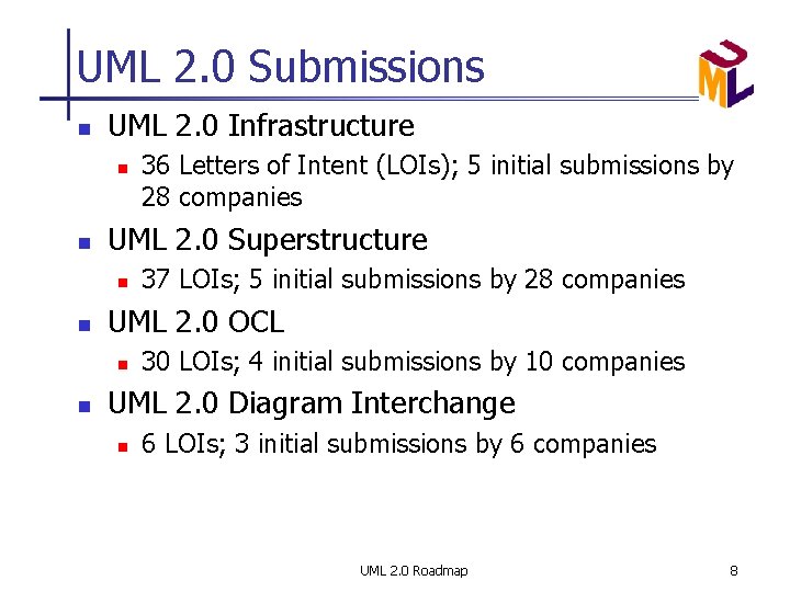 UML 2. 0 Submissions n UML 2. 0 Infrastructure n n UML 2. 0