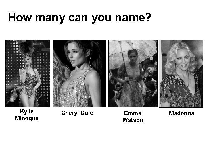 How many can you name? Kylie Minogue Cheryl Cole Emma Watson Madonna 