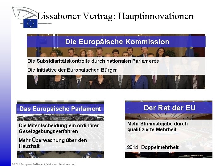 Lissaboner Vertrag: Hauptinnovationen Die Europäische Kommission Die Subsidiaritätskontrolle durch nationalen Parlamente Die Initiative der