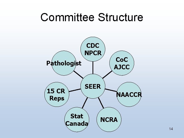 Committee Structure CDC NPCR Pathologist 15 CR Reps Co. C AJCC SEER NAACCR Stat