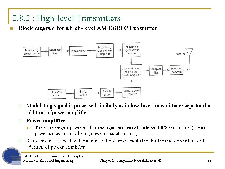 2. 8. 2 : High-level Transmitters n Block diagram for a high-level AM DSBFC