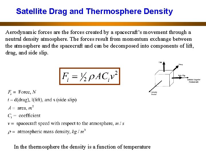 Satellite Drag and Thermosphere Density Aerodynamic forces are the forces created by a spacecraft’s