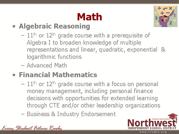 Math • Algebraic Reasoning – 11 th or 12 th grade course with a