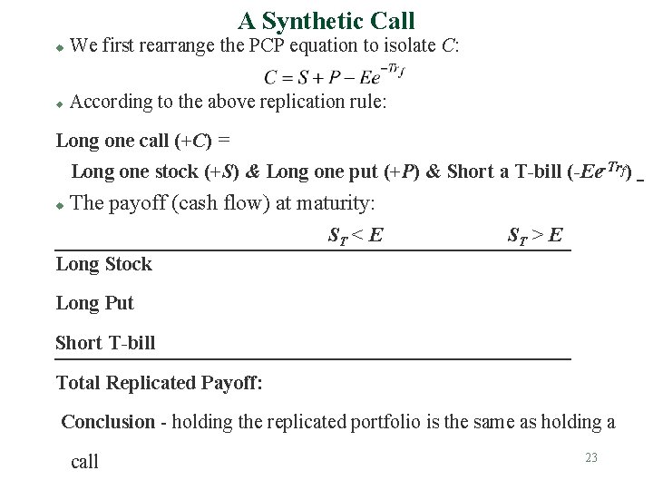 A Synthetic Call u We first rearrange the PCP equation to isolate C: u