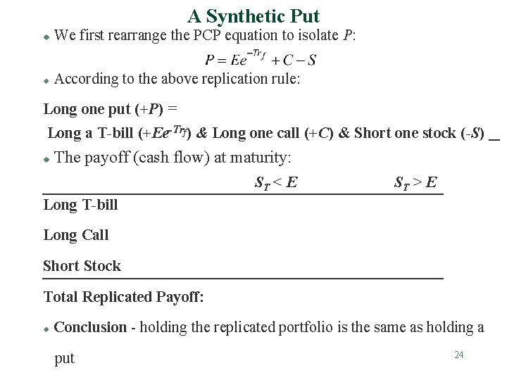 A Synthetic Put u We first rearrange the PCP equation to isolate P: u