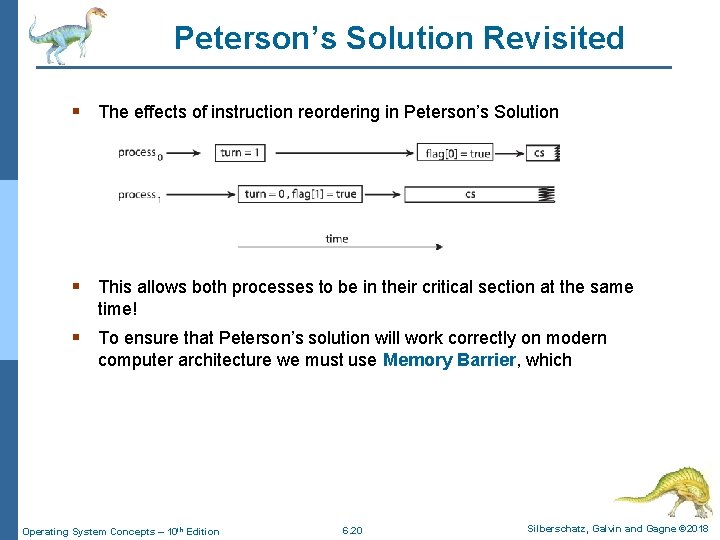 Peterson’s Solution Revisited § The effects of instruction reordering in Peterson’s Solution § This