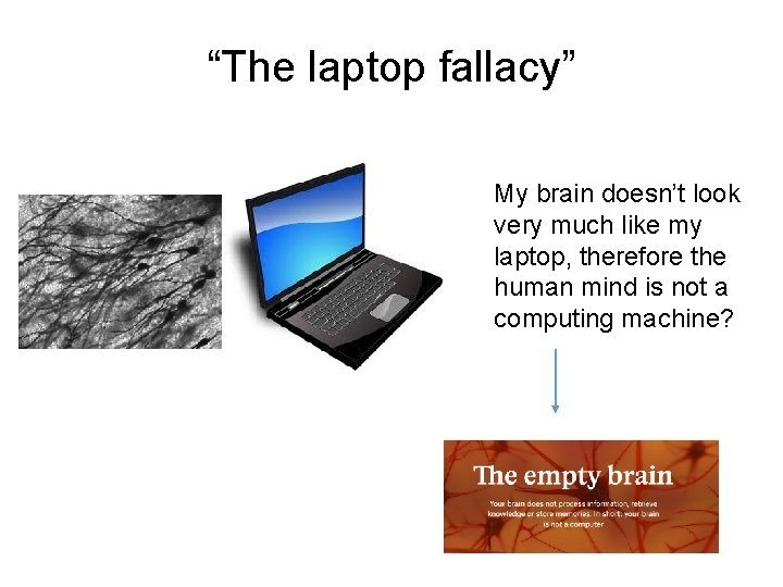 “The laptop fallacy” My brain doesn’t look very much like my laptop, therefore the