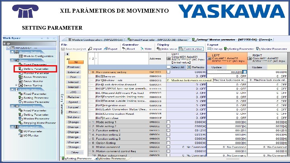 XII. PARÁMETROS DE MOVIMIENTO SETTING PARAMETER 