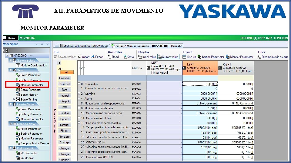 XII. PARÁMETROS DE MOVIMIENTO MONITOR PARAMETER 