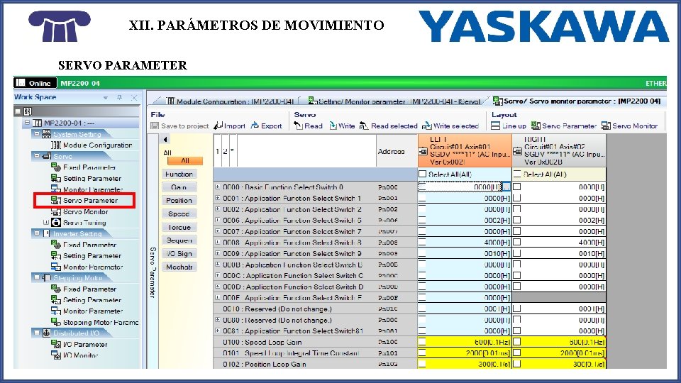 XII. PARÁMETROS DE MOVIMIENTO SERVO PARAMETER 