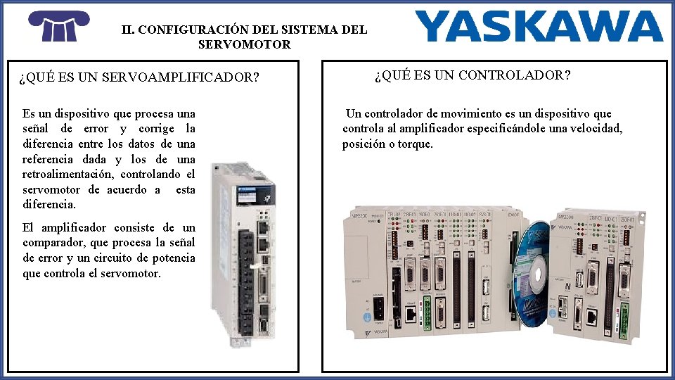 II. CONFIGURACIÓN DEL SISTEMA DEL SERVOMOTOR ¿QUÉ ES UN SERVOAMPLIFICADOR? Es un dispositivo que