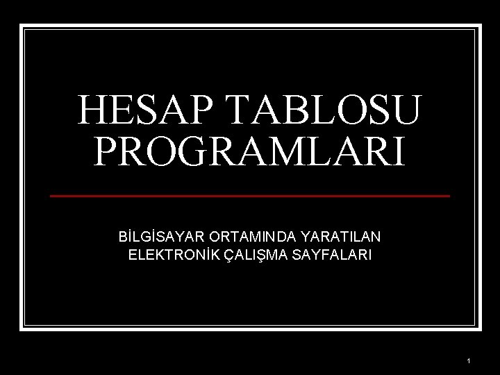 HESAP TABLOSU PROGRAMLARI BİLGİSAYAR ORTAMINDA YARATILAN ELEKTRONİK ÇALIŞMA SAYFALARI 1 