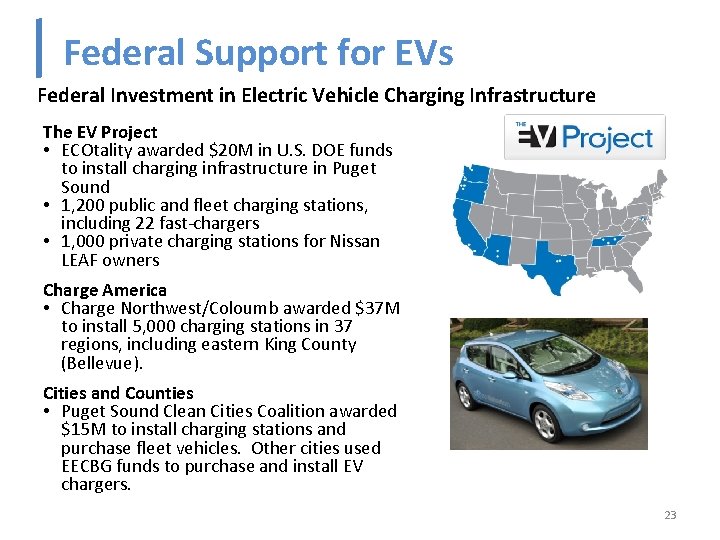 Federal Support for EVs Federal Investment in Electric Vehicle Charging Infrastructure The EV Project