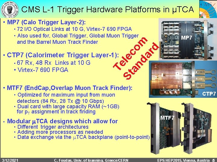 CMS L-1 Trigger Hardware Platforms in μTCA • MP 7 (Calo Trigger Layer-2): •