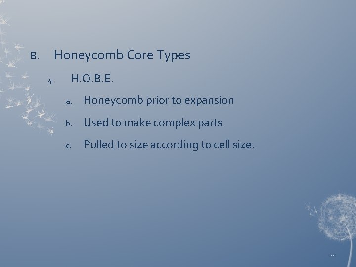 Honeycomb Core Types B. 4. H. O. B. E. a. Honeycomb prior to expansion