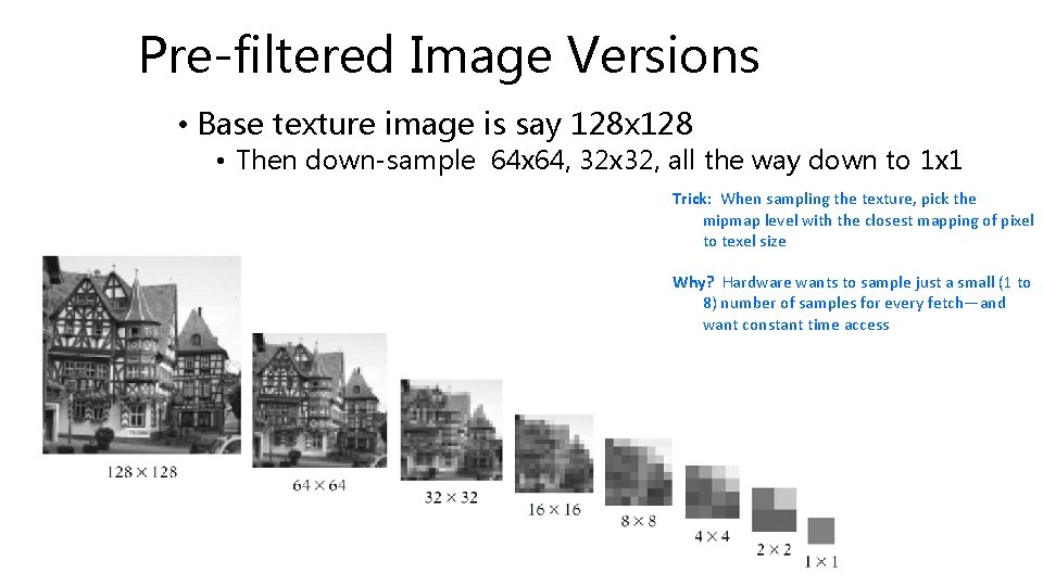 Pre-filtered Image Versions • Base texture image is say 128 x 128 • Then