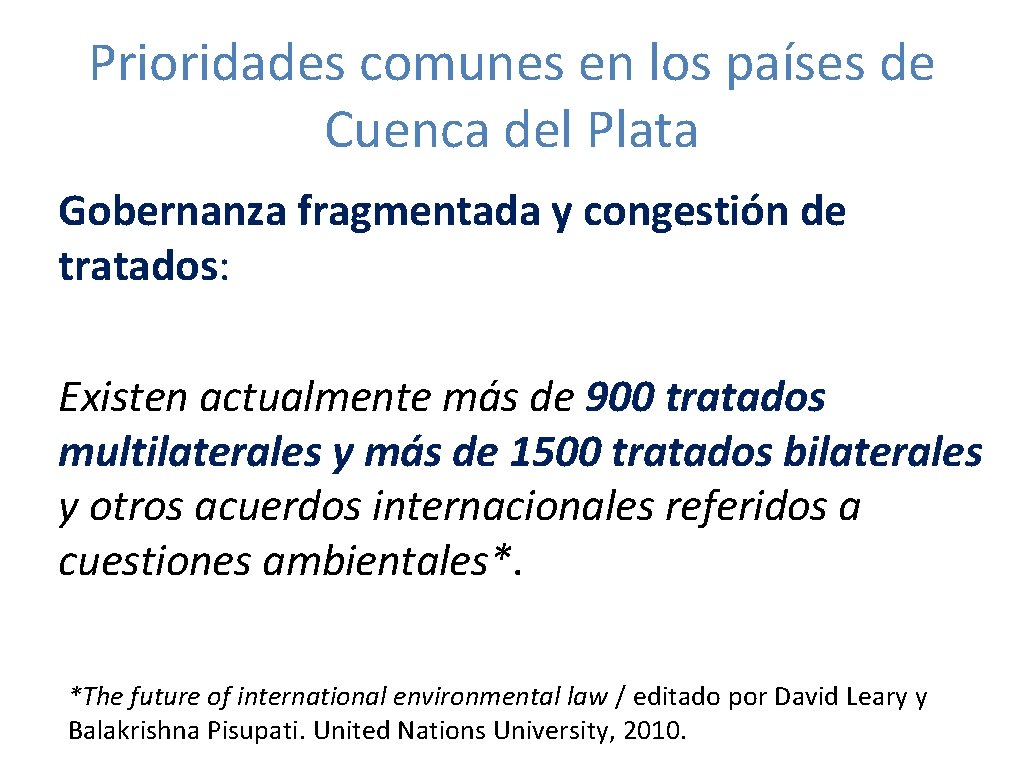 Prioridades comunes en los países de Cuenca del Plata Gobernanza fragmentada y congestión de