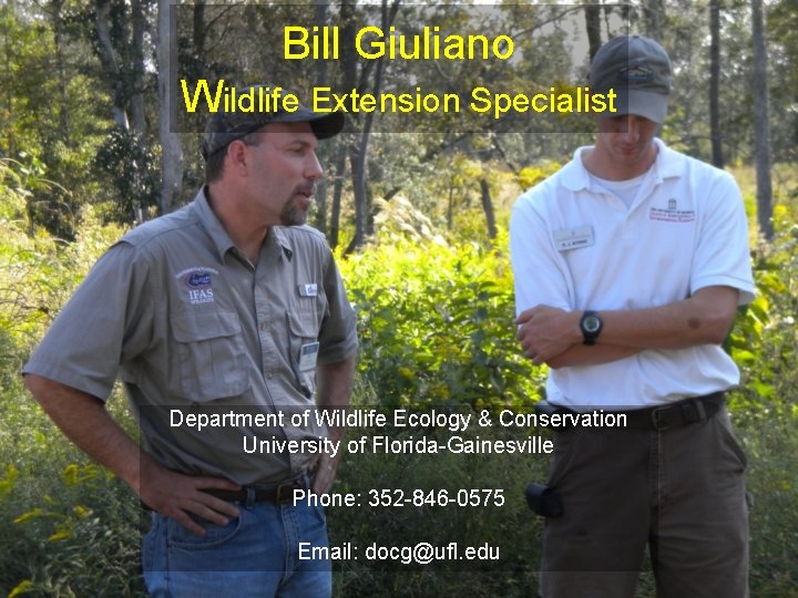 Bill Giuliano Wildlife Extension Specialist Department of Wildlife Ecology & Conservation University of Florida-Gainesville