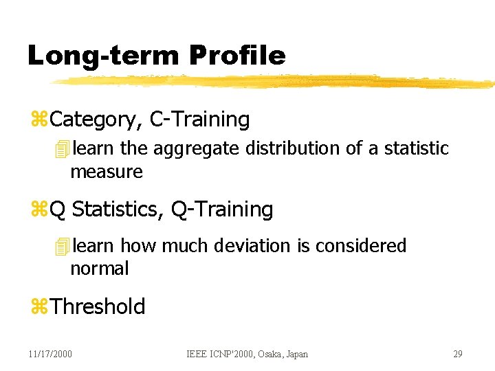 Long-term Profile z. Category, C-Training 4 learn the aggregate distribution of a statistic measure Long-term Profile z. Category, C-Training 4 learn the aggregate distribution of a statistic measure