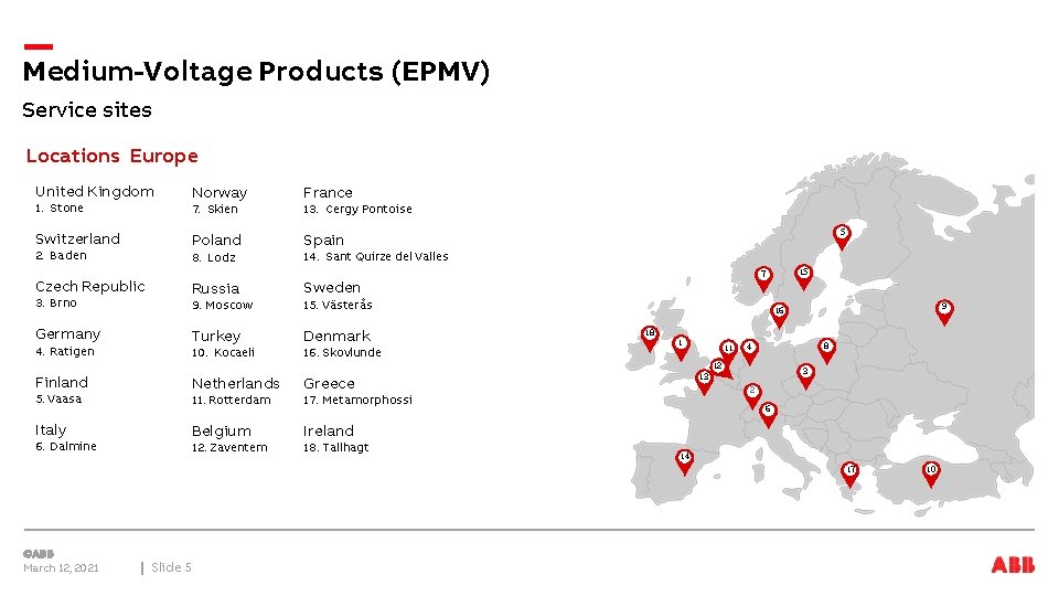 Medium-Voltage Products (EPMV) Service sites Locations Europe United Kingdom 1. Stone Switzerland 2. Baden