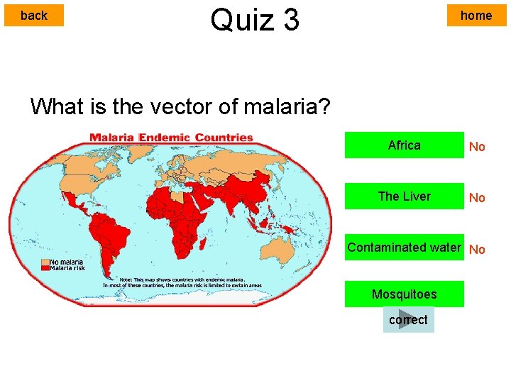 back Quiz 3 home What is the vector of malaria? Africa No The Liver