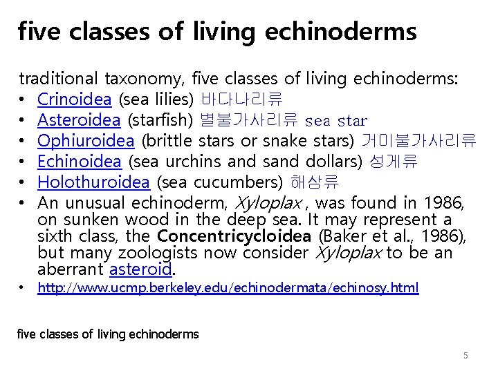 five classes of living echinoderms traditional taxonomy, five classes of living echinoderms: • Crinoidea