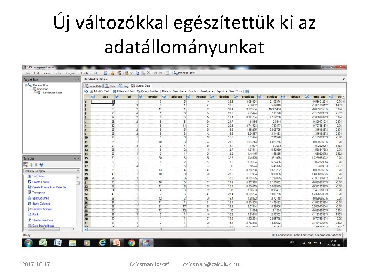 Új változókkal egészítettük ki az adatállományunkat 2017. 10. 17. Csicsman József csicsman@calculus. hu 