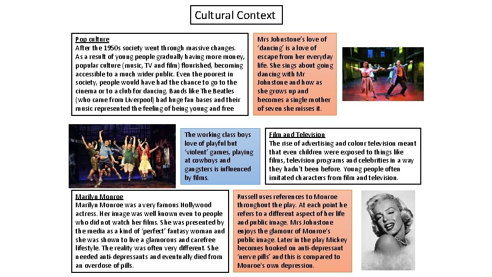 Cultural Context Pop culture After the 1950 s society went through massive changes. As