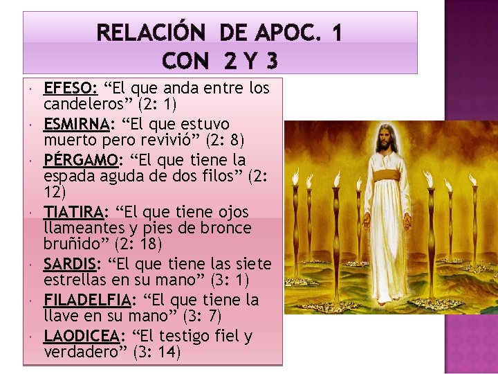 RELACIÓN DE APOC. 1 CON 2 Y 3 EFESO: “El que anda entre los