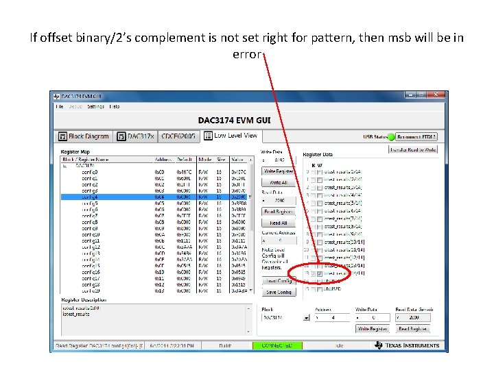 If offset binary/2’s complement is not set right for pattern, then msb will be