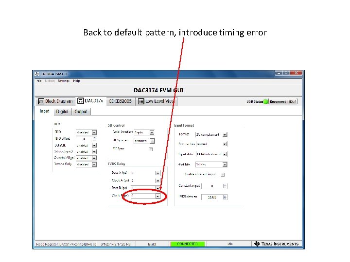 Back to default pattern, introduce timing error 