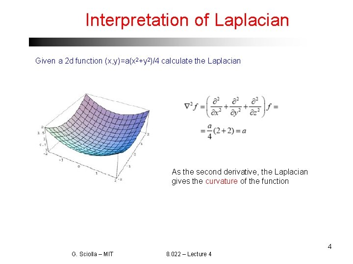 Interpretation of Laplacian Given a 2 d function (x, y)=a(x 2+y 2)/4 calculate the