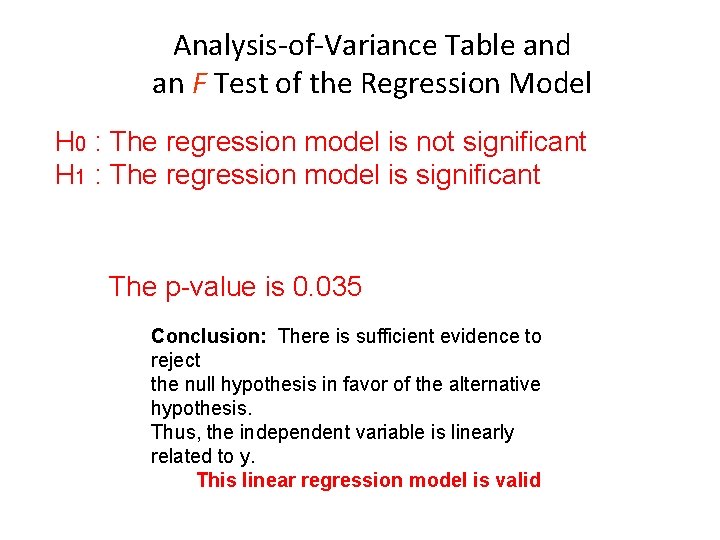 Analysis-of-Variance Table and an F Test of the Regression Model H 0 : The