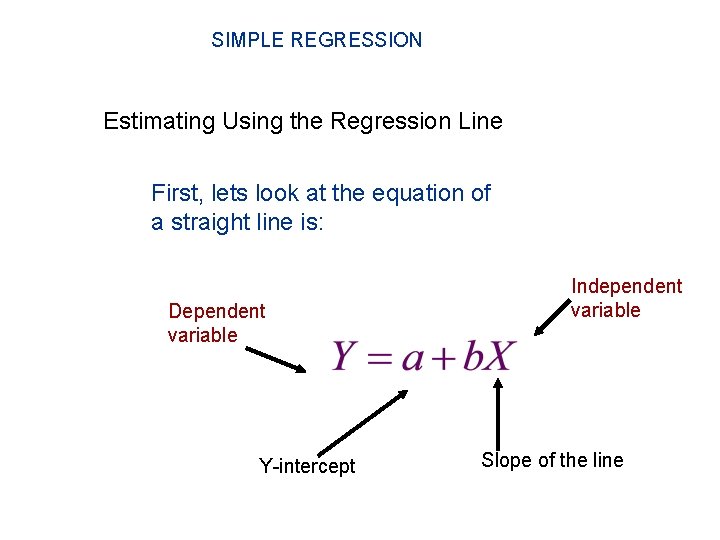 SIMPLE REGRESSION Estimating Using the Regression Line First, lets look at the equation of