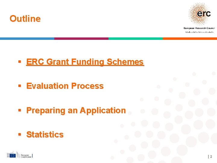 Outline Established by the European Commission ERC Grant Funding Schemes Evaluation Process Preparing an