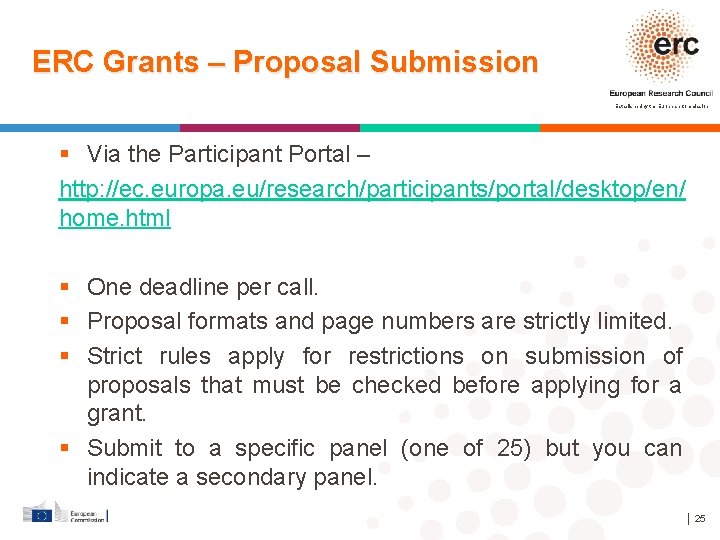 ERC Grants – Proposal Submission Established by the European Commission Via the Participant Portal