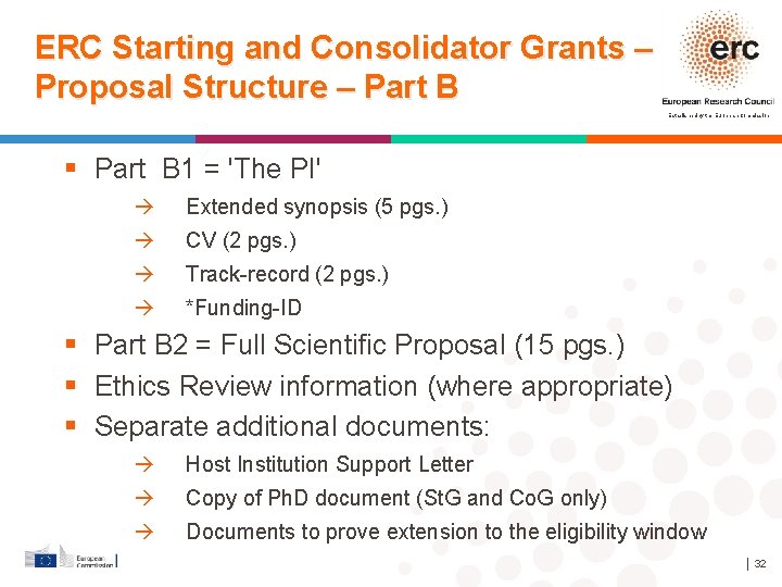 ERC Starting and Consolidator Grants – Proposal Structure – Part B Established by the