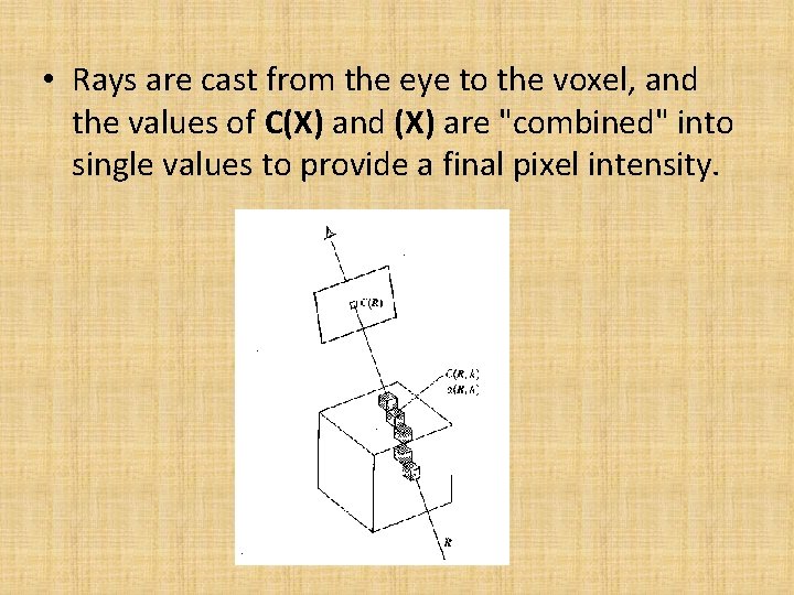  • Rays are cast from the eye to the voxel, and the values