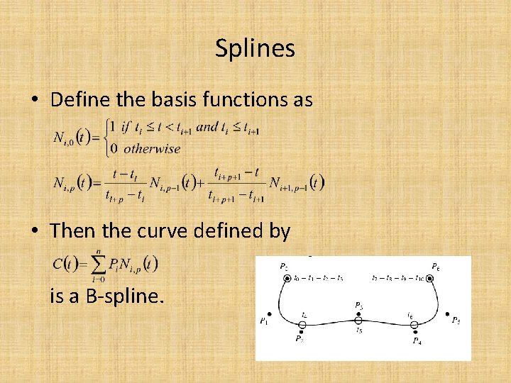 Splines • Define the basis functions as • Then the curve defined by is