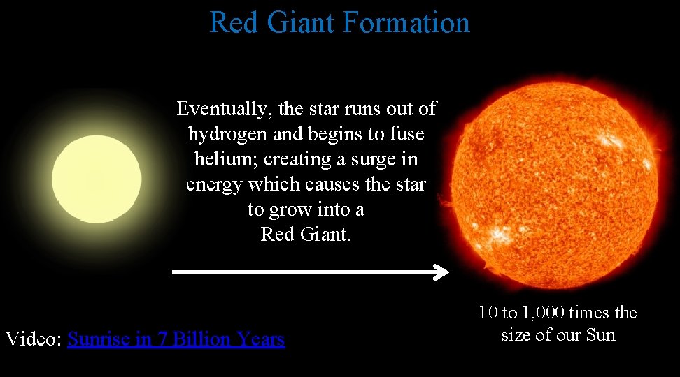Red Giant Formation Eventually, the star runs out of hydrogen and begins to fuse