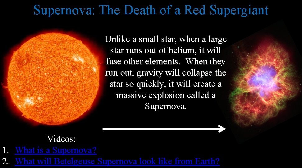 Supernova: The Death of a Red Supergiant Unlike a small star, when a large