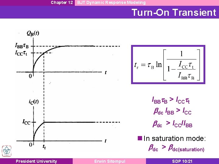 Chapter 12 BJT Dynamic Response Modeling Turn-On Transient IBBt. B > ICCtt bdc IBB