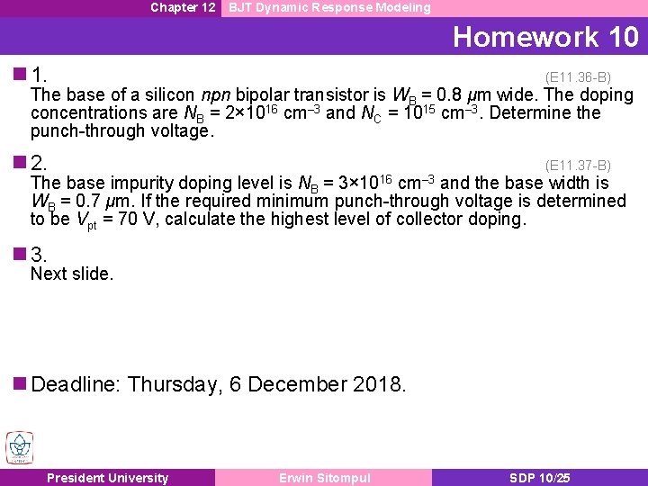 Chapter 12 BJT Dynamic Response Modeling Homework 10 n 1. (E 11. 36 -B)