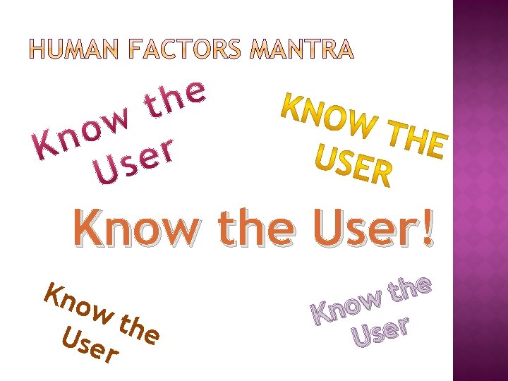 Know the User! Kno wt Use he r e h t w o n