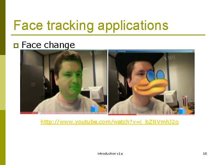 Face tracking applications p Face change http: //www. youtube. com/watch? v=i_b. ZNVmh. J 2