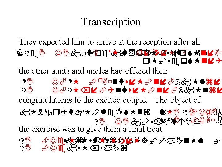 Transcription They expected him to arrive at the reception after all t. U w