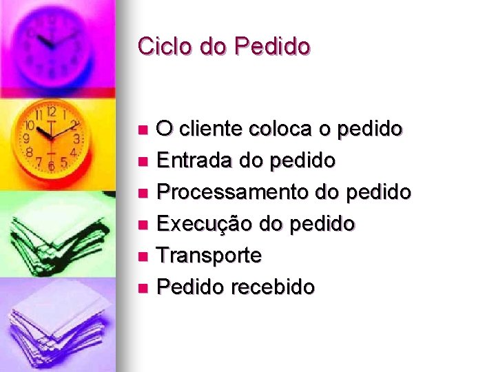 Ciclo do Pedido O cliente coloca o pedido n Entrada do pedido n Processamento