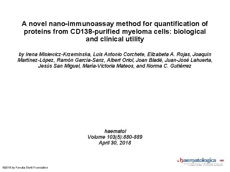 A novel nano-immunoassay method for quantification of proteins from CD 138 -purified myeloma cells:
