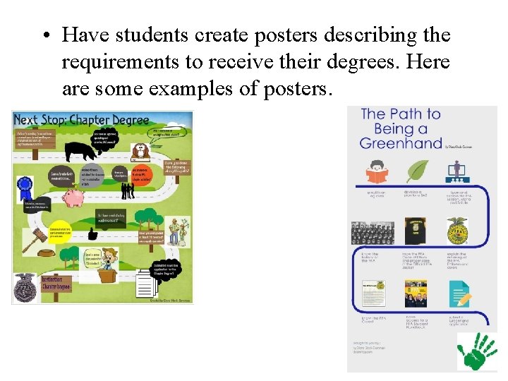  • Have students create posters describing the requirements to receive their degrees. Here