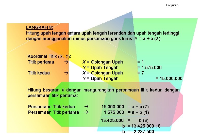 Lanjutan LANGKAH 8: Hitung upah tengah antara upah tengah terendah dan upah tengah tertinggi Lanjutan LANGKAH 8: Hitung upah tengah antara upah tengah terendah dan upah tengah tertinggi
